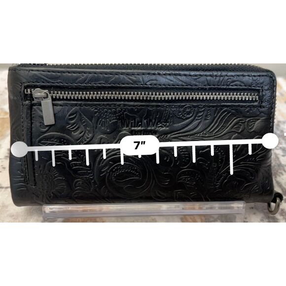 Wild West Los Angeles black hand tooled leather wallet/wristlet - Picture 3 of 7